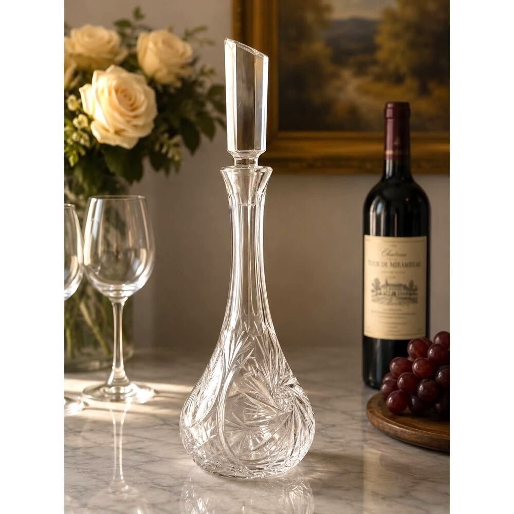 Vintage Kusak Berlin Cut Crystal Decanter Pinwheel Pattern Germany 16.5" ~ EUC!